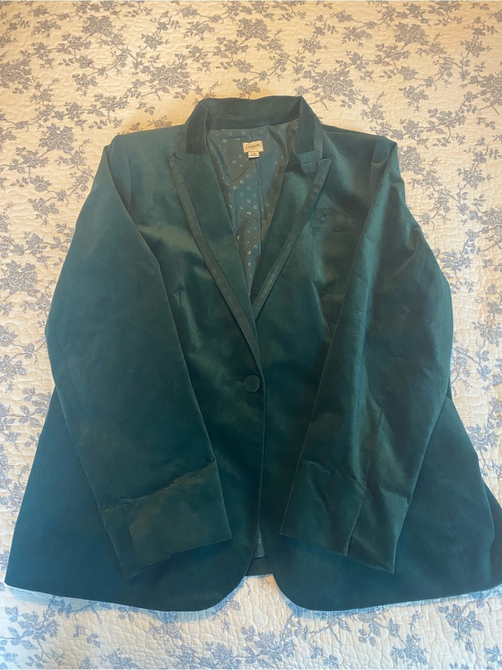 J.Crew Velvet One-Button Blazer Forest Green Holiday Size 16